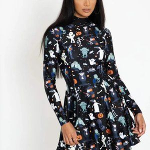 BlackMilk - Spooktacular Long Sleeve Evil Mini Skater Dress - Limited - Small